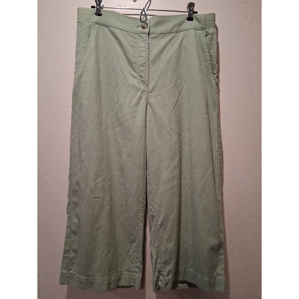 Chico's Ribbed Waist Wmns US 12 (2) Wide-Leg Cropped Pants Moroccan Mint Travel
